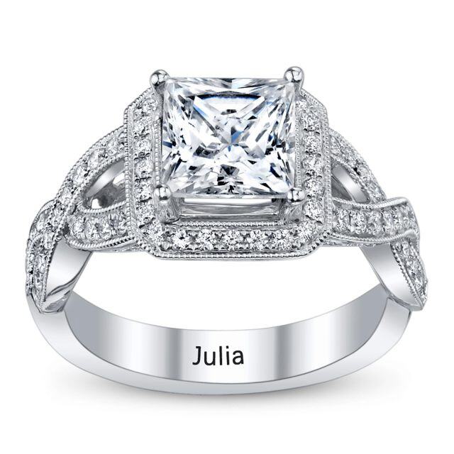 10K White Gold Princess-square Shaped Cubic Zirconia Personalized Birthstone & Square Engagement Ring-0