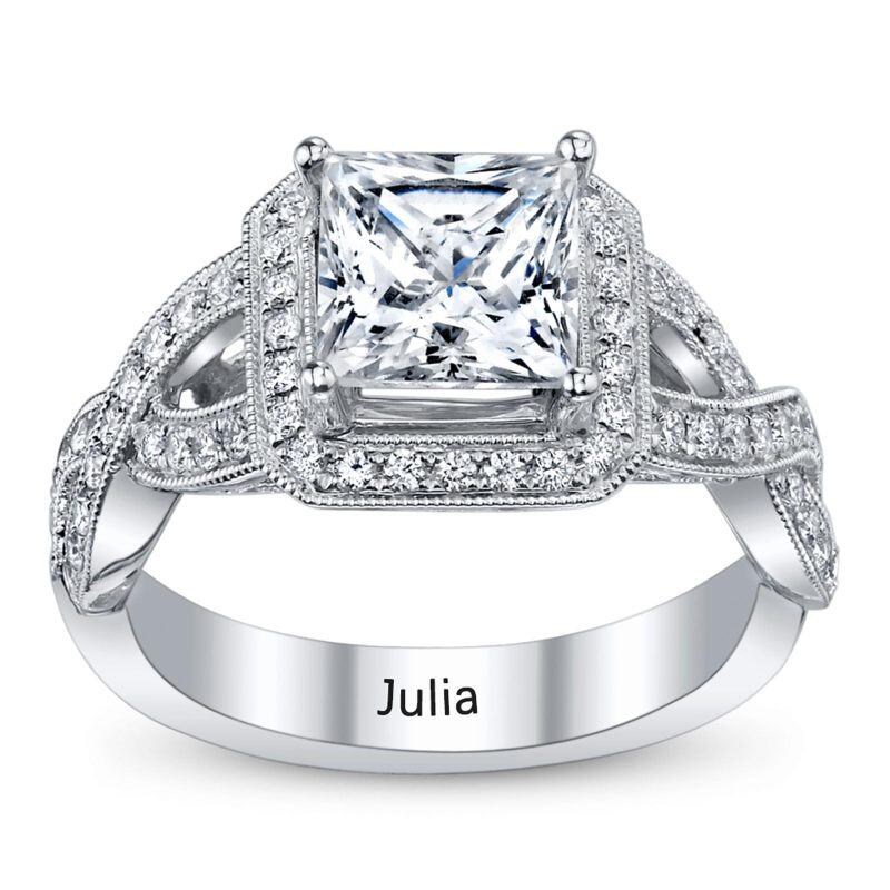 10K White Gold Princess-square Shaped Cubic Zirconia Personalized Birthstone & Square Engagement Ring