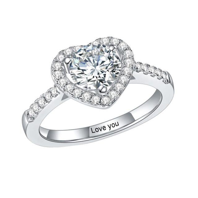 10K White Gold Circular Shaped Moissanite Heart Engagement Ring-0