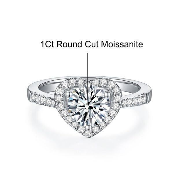 10K White Gold Circular Shaped Moissanite Heart Engagement Ring-1