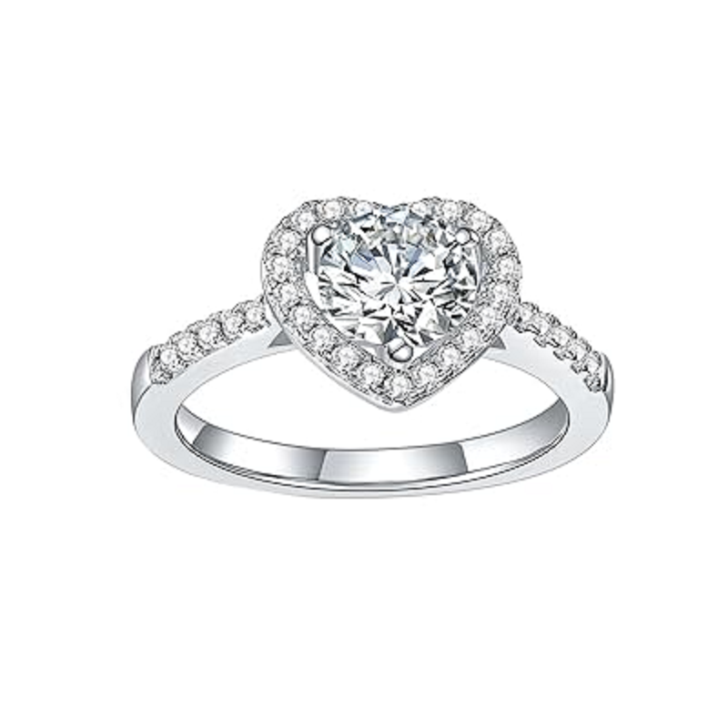 10K White Gold Circular Shaped Moissanite Heart Engagement Ring-3