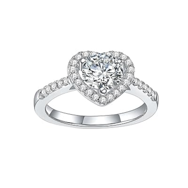 10K White Gold Circular Shaped Moissanite Heart Engagement Ring-2
