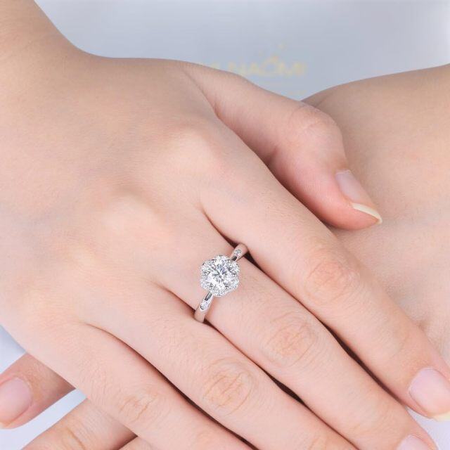 Anel de noivado de casal moissanite em ouro branco 10K-1