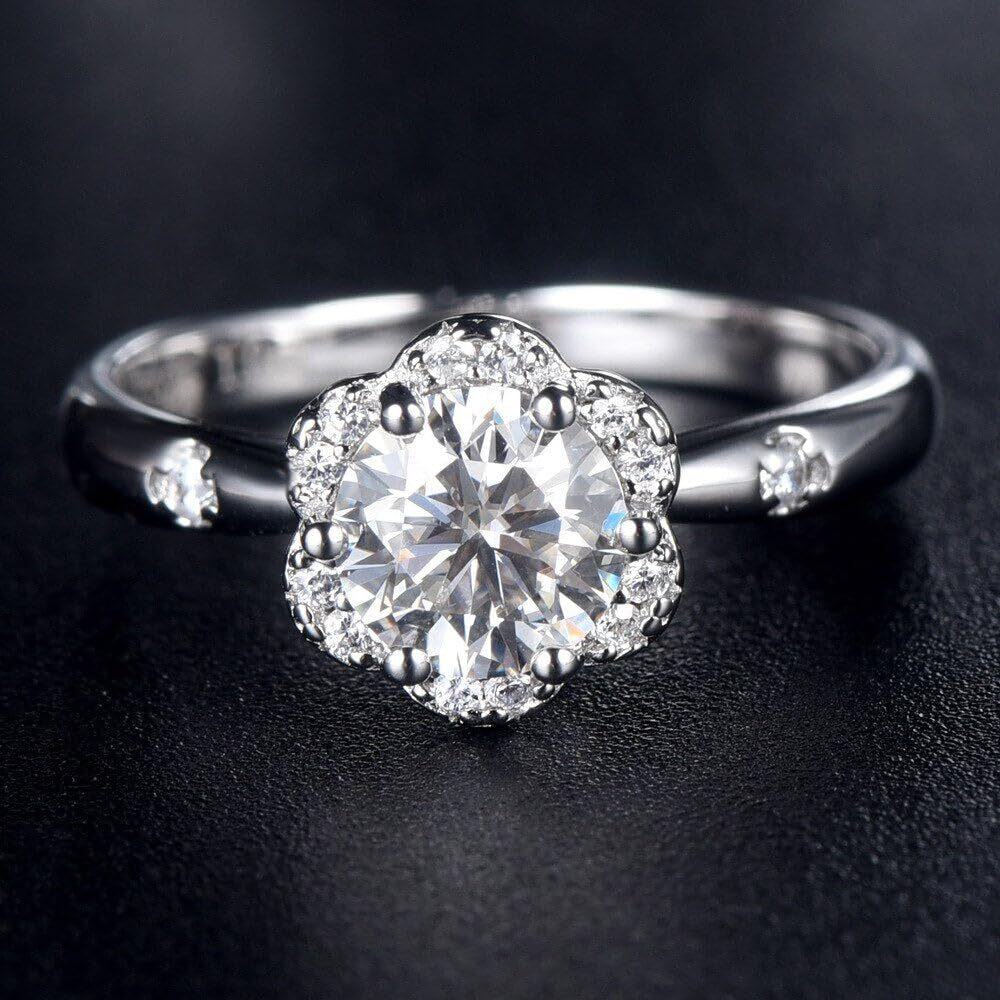 10K White Gold Moissanite Couple Engagement Ring-5