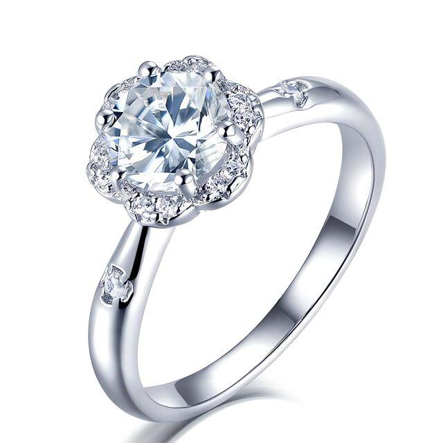 Bague de fiançailles couple moissanite en or blanc 10 carats-0