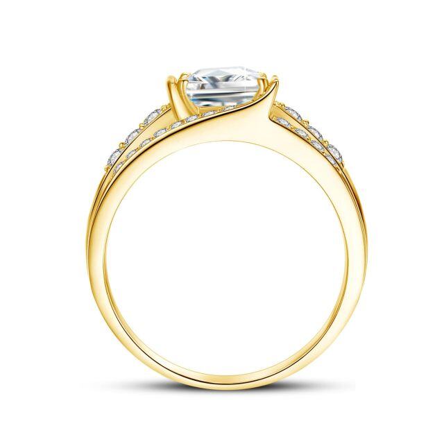 10K Weißgold Prinzessin-Quadrat geformt Moissanit personalisierte Gravur & Paar Verlobungs-3