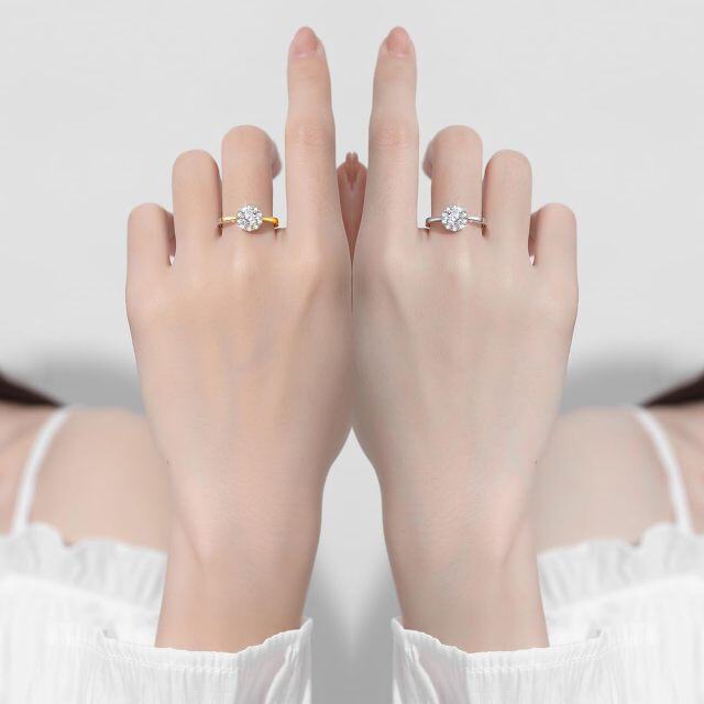 10K White Gold Circular Shaped Moissanite Personalized Engraving & Couple Engagement Ring-1