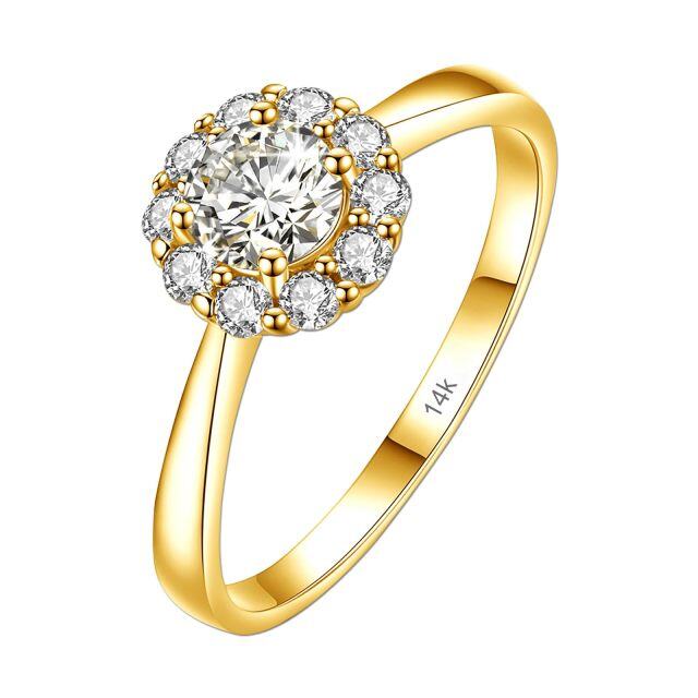 10K White Gold Circular Shaped Moissanite Personalized Engraving & Couple Engagement Ring-2