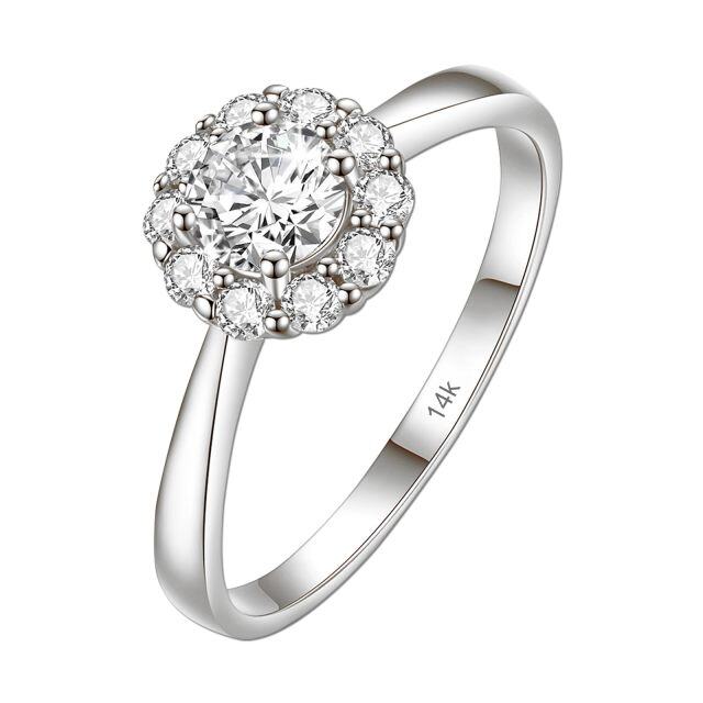 10K White Gold Circular Shaped Moissanite Personalized Engraving & Couple Engagement Ring-0
