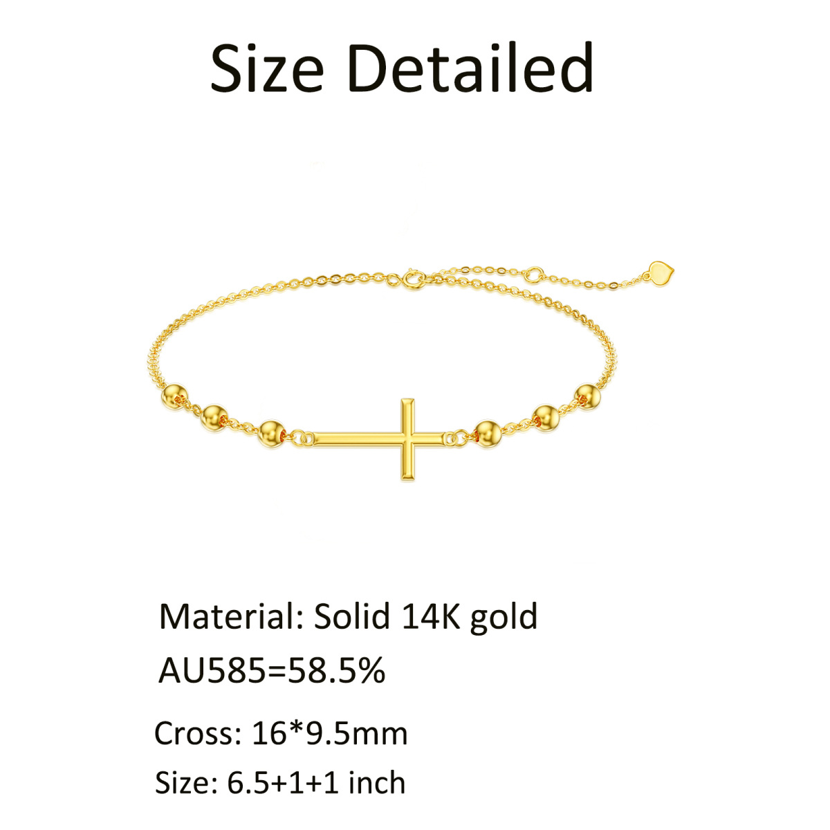 14K Gold Cross Bead Station Chain Bracelet-6