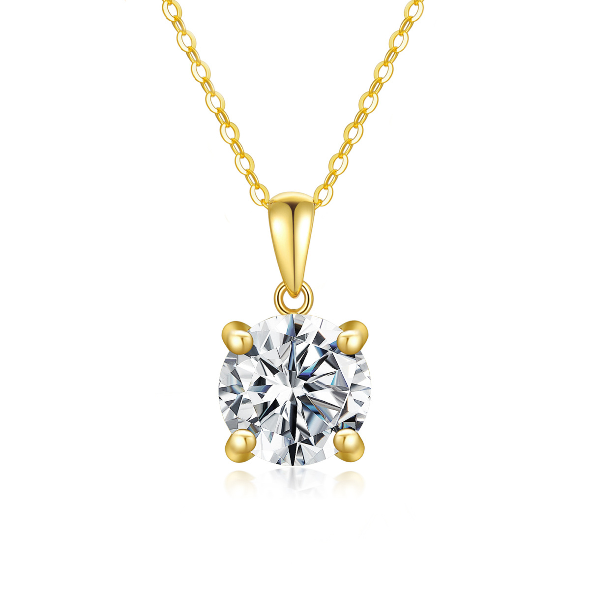 14K Gold Round Moissanite Pendant Necklace-1