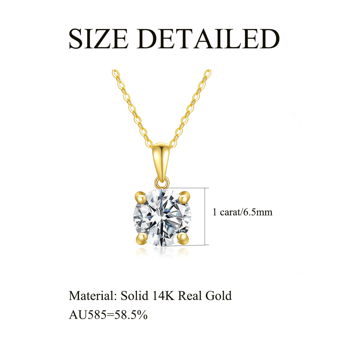 14K Gold Round Moissanite Pendant Necklace-6