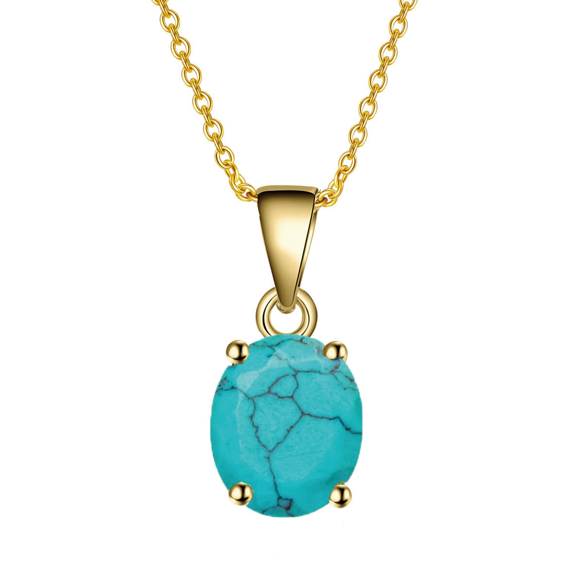 Collier à pendentif turquoise ronde en or 10K-1