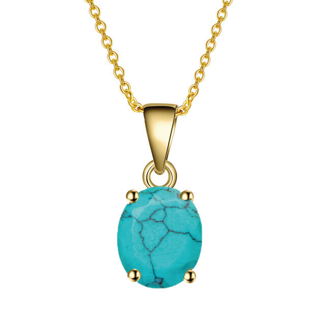 10K Gold Round Turquoise Pendant Necklace-0