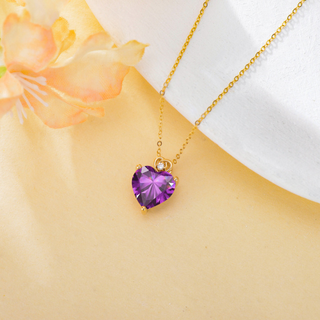 14K Gold Amethyst Herz-Anhänger Halskette-2