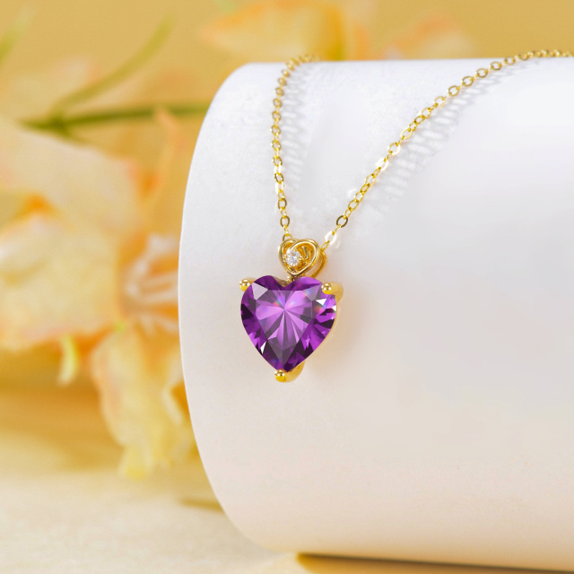 14K Gold Amethyst Heart Pendant Necklace-3