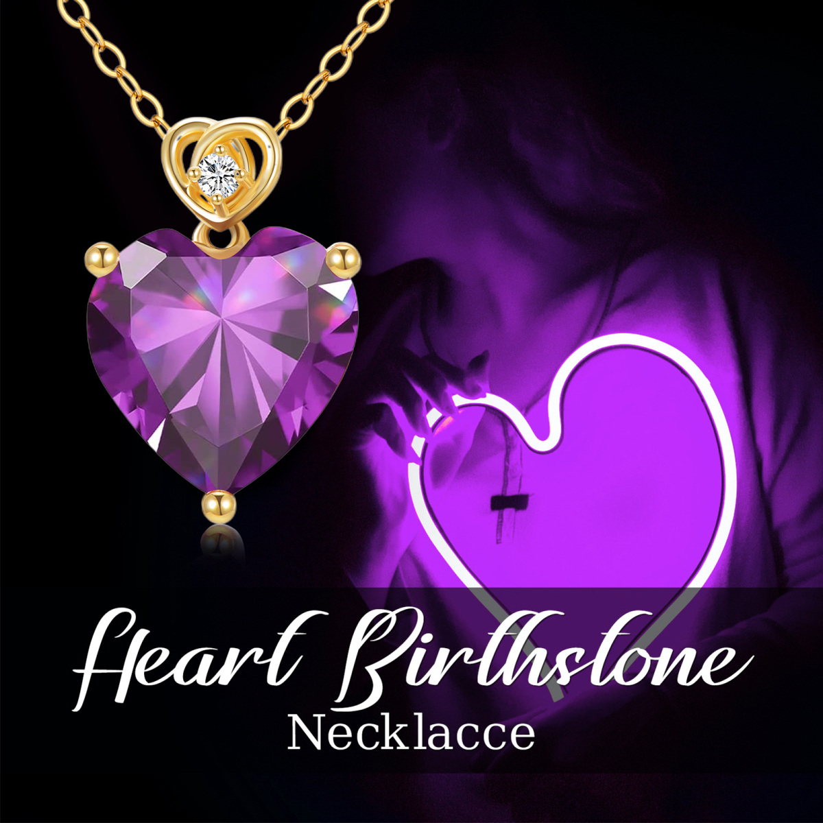 14K Gold Amethyst Heart Pendant Necklace-6