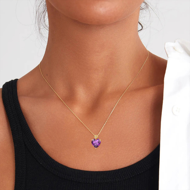 14K Gold Amethyst Heart Pendant Necklace-1