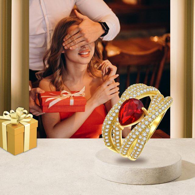 Anel de noivado de casal em prata de lei com zircão banhado a ouro amarelo-6