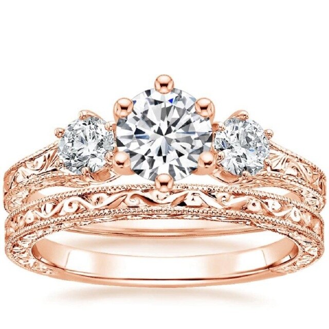 Prata esterlina com anel de noivado Moissanite banhado a ouro rosa-0