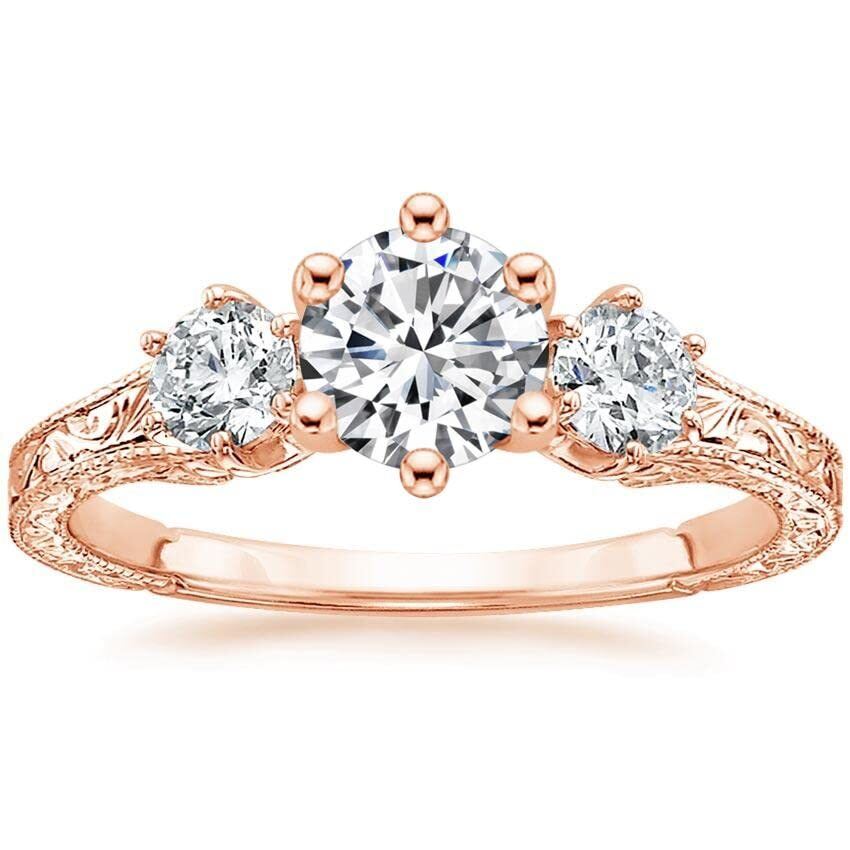 Sterling Silver with Rose Gold Plated Moissanite Engagement Ring-5