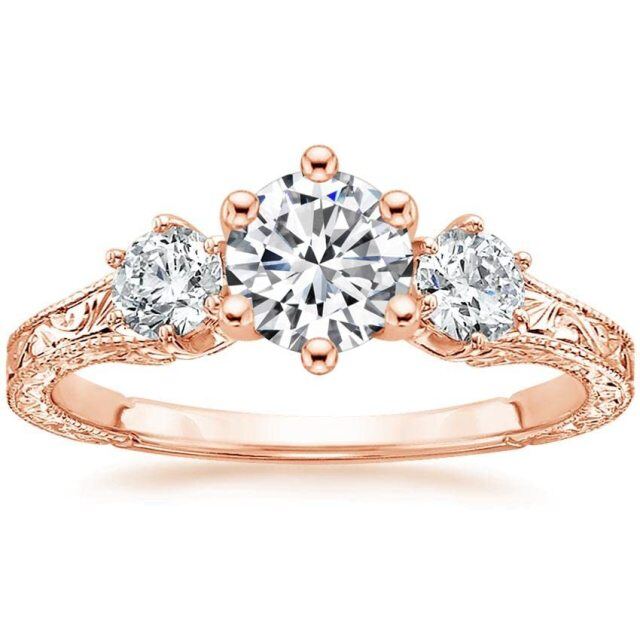 Sterling Silver with Rose Gold Plated Moissanite Engagement Ring-4