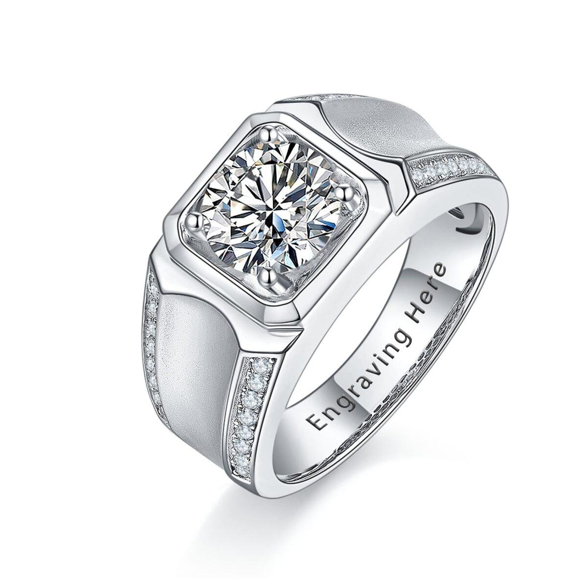 10K White Gold Princess-square Shaped Moissanite Personalized Engraving & Couple Engagement Ring for Men-1