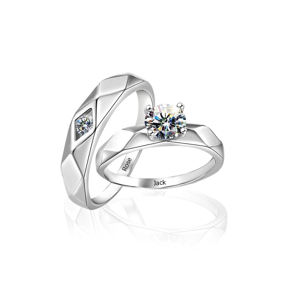 Sterling Silver Zircon Couple Couple Rings-1