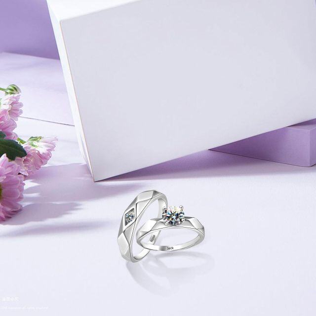 Anéis de casal em prata esterlina com zircão-3