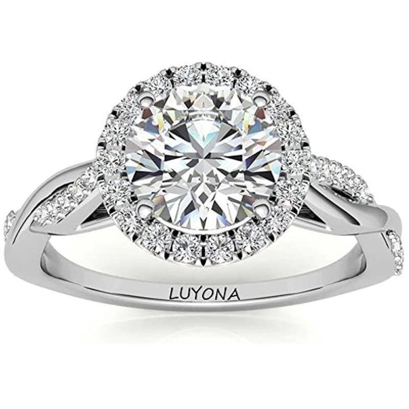 Sterling Silver Round Moissanite Couple Engagement Ring-1