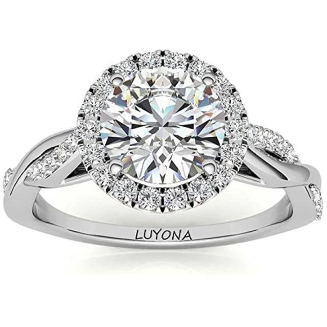 Sterling Silver Round Moissanite Couple Engagement Ring-0