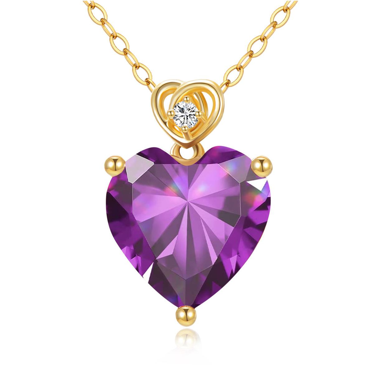 14K Gold Amethyst Herz-Anhänger Halskette-1