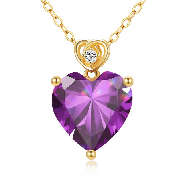 14K Gold Amethyst Heart Pendant Necklace-0