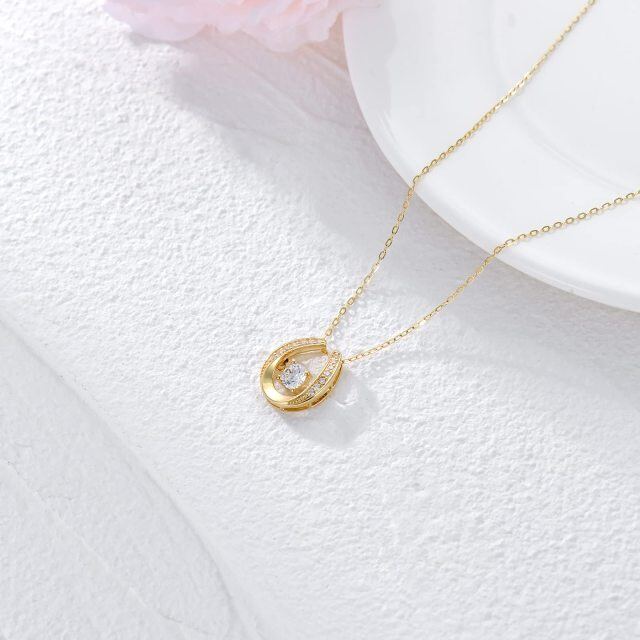 14K Gold Cubic Zirconia Horseshoe Pendant Necklace-2