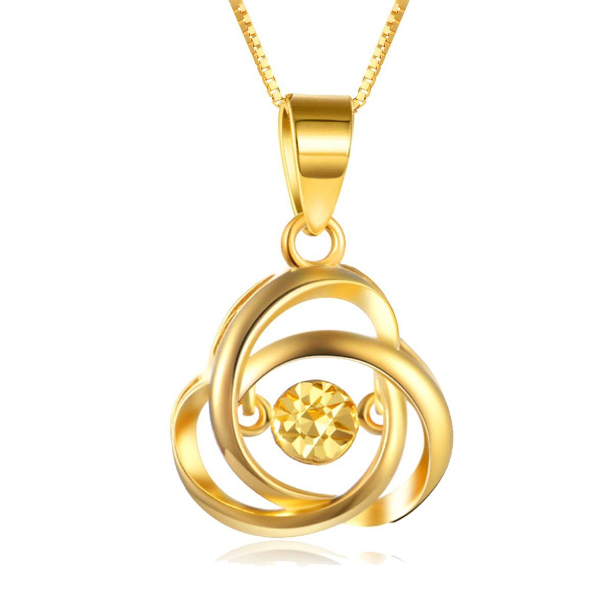 18K Gold Circular Shaped Cubic Zirconia Celtic Knot Pendant Necklace-1