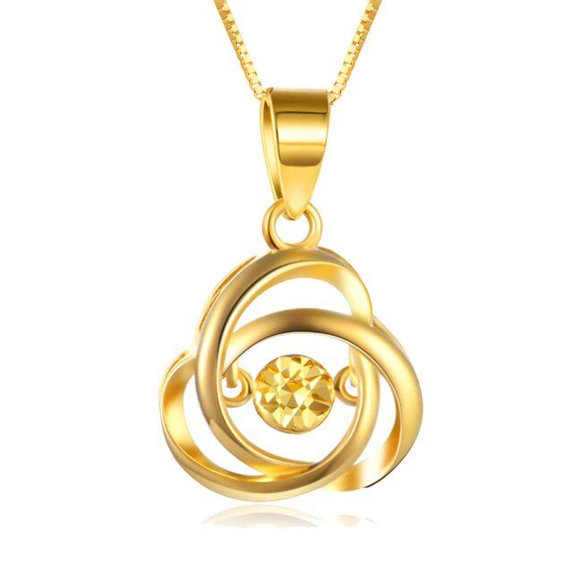 18K Gold Circular Shaped Cubic Zirconia Celtic Knot Pendant Necklace-0