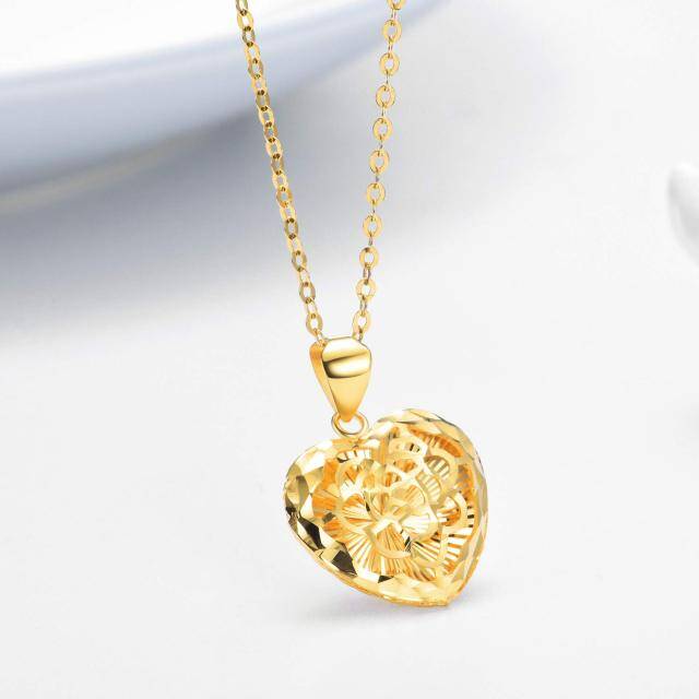 18K Gold Diamond Cut Heart Filigree Pendant Necklace-3