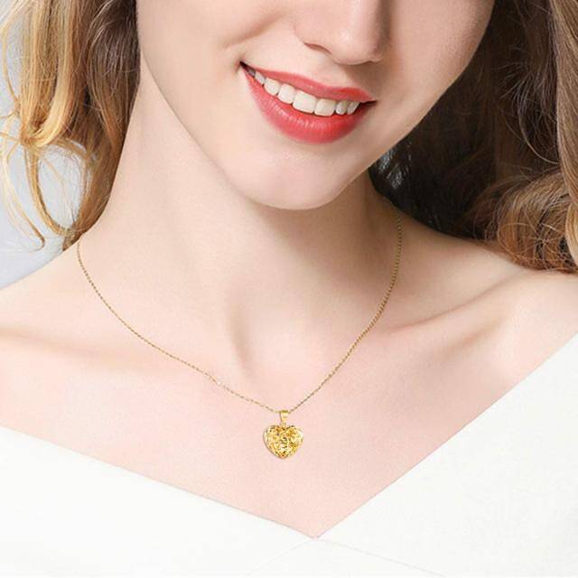 18K Gold Diamond Cut Heart Filigree Pendant Necklace-1