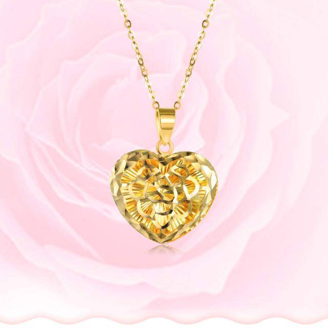 18K Gold Diamond Cut Heart Filigree Pendant Necklace-4