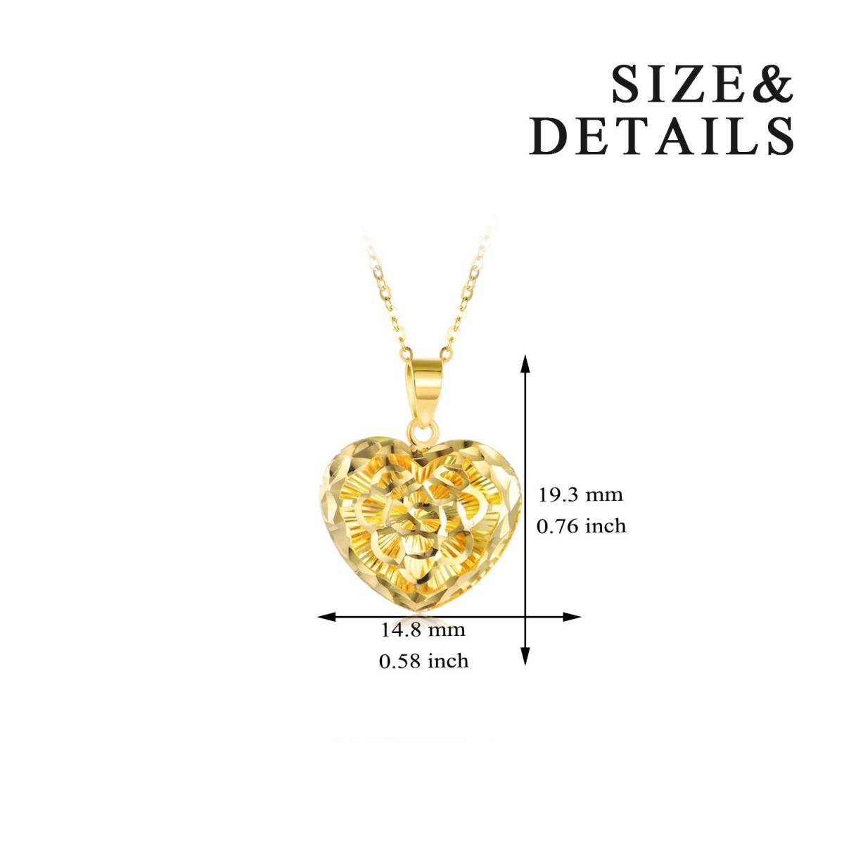 18K Gold Diamond Cut Heart Filigree Pendant Necklace-6