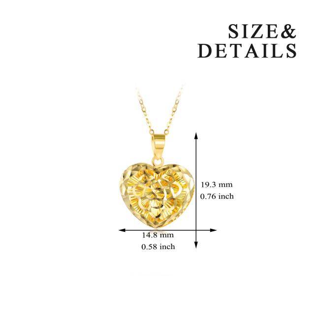 18K Gold Diamond Cut Heart Filigree Pendant Necklace-5
