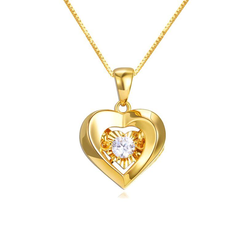 18K Gold Cubic Zirconia Heart Pendant Necklace