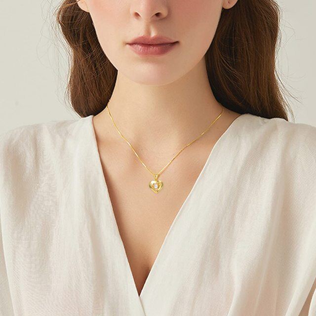 18K Gold Cubic Zirconia Heart Pendant Necklace-1
