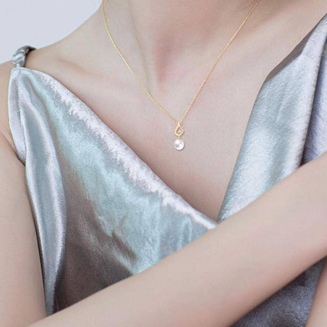 14K Gold Circular Shaped Pearl Angel Wing Pendant Necklace-1