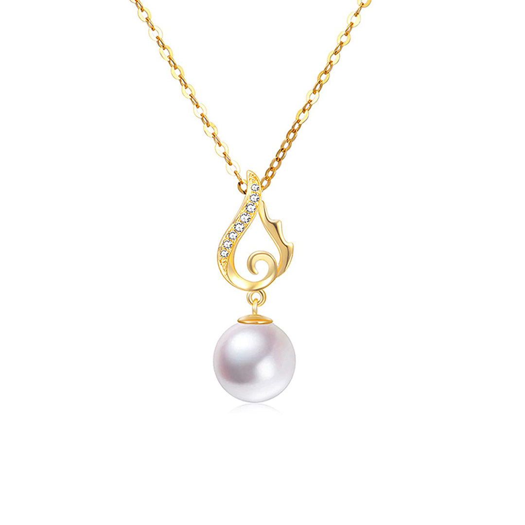 Collier en or 14K avec pendentif en forme d'aile d'ange en perle de forme circulaire-1