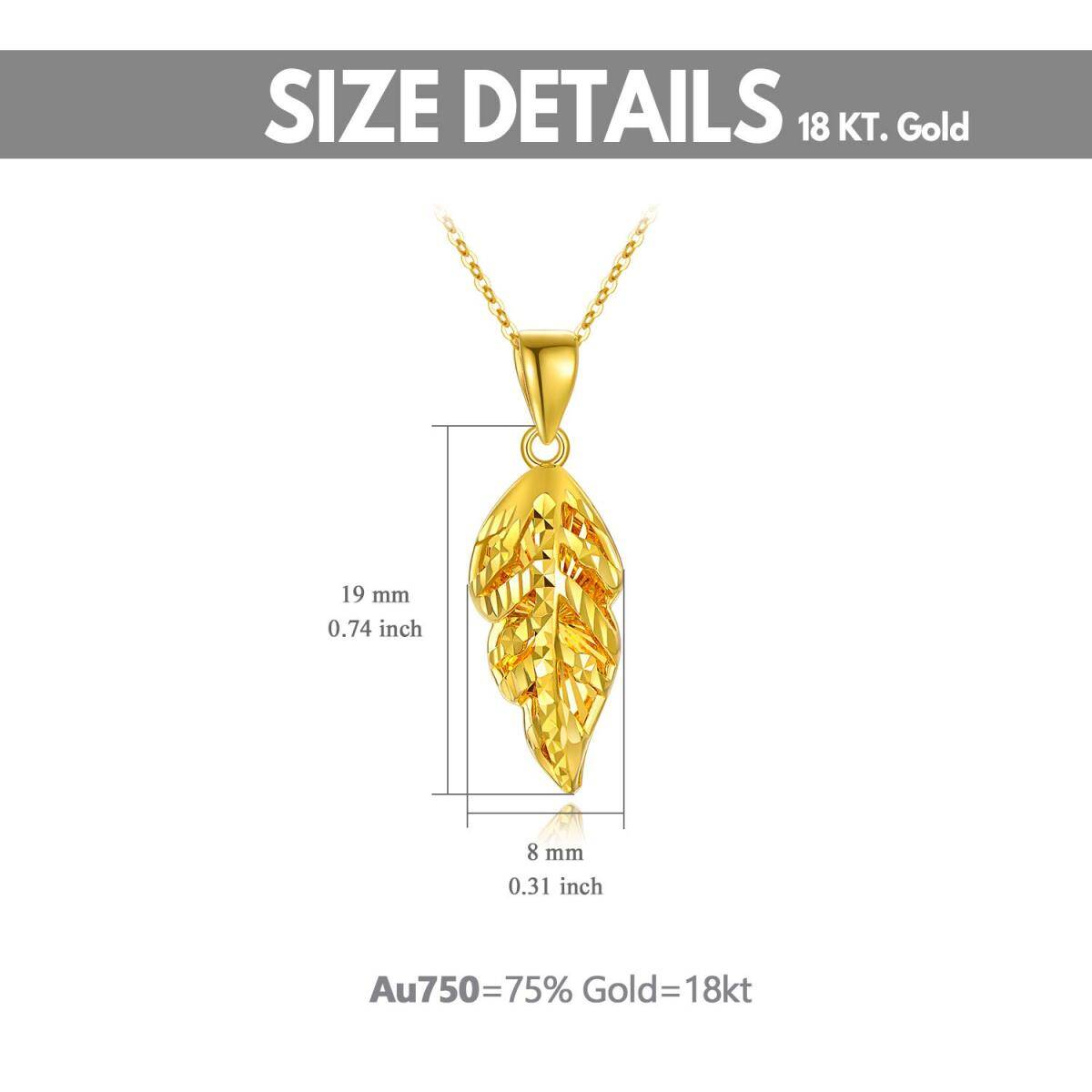 18K Gold Leaves & Feather Pendant Necklace-6