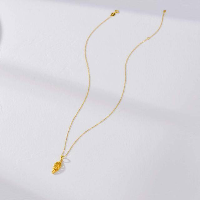 18K Gold Leaves & Feather Pendant Necklace-4