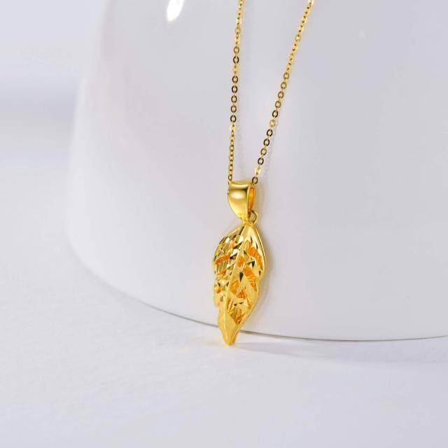 18K Gold Leaves & Feather Pendant Necklace-2