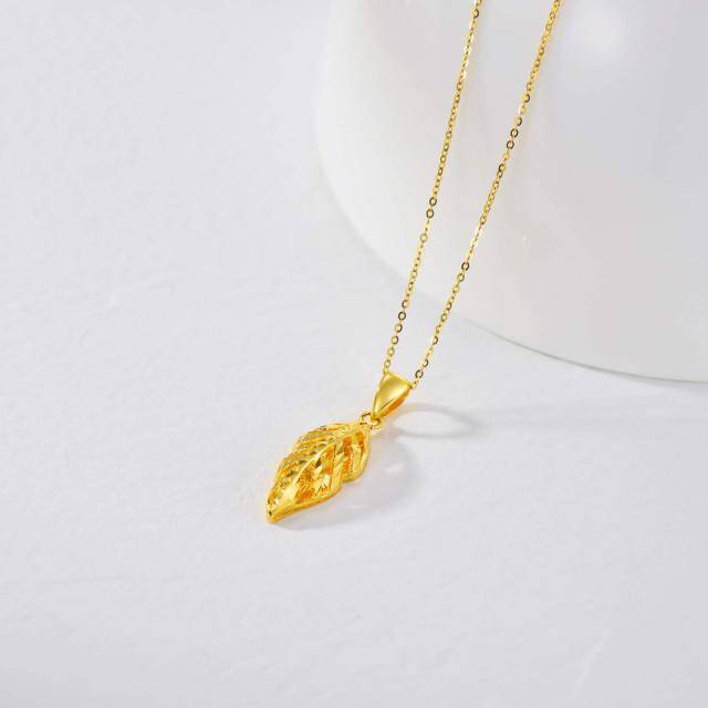 18K Gold Leaves & Feather Pendant Necklace-3