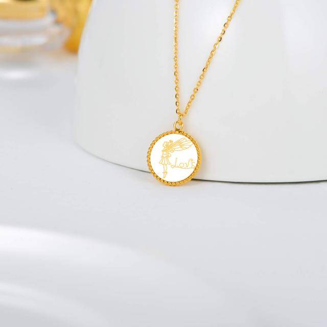 18K Gold Angel Wing & Fairy Coin Pendant Necklace with Engraved Word-3
